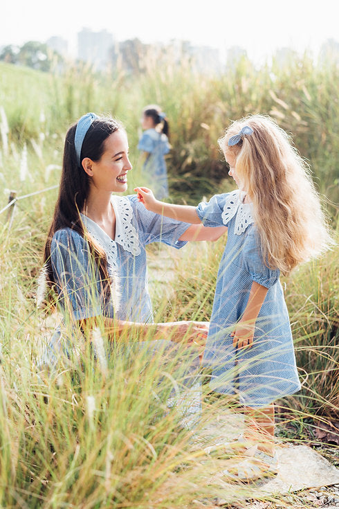 Blue Gingham Linen Dress for Woman