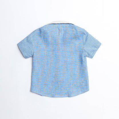 Blue Gingham Linen Shirt with Detachable Collar for boy