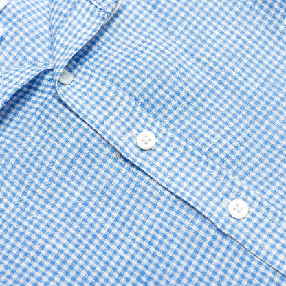 Blue Gingham Linen Shirt with Detachable Collar for boy