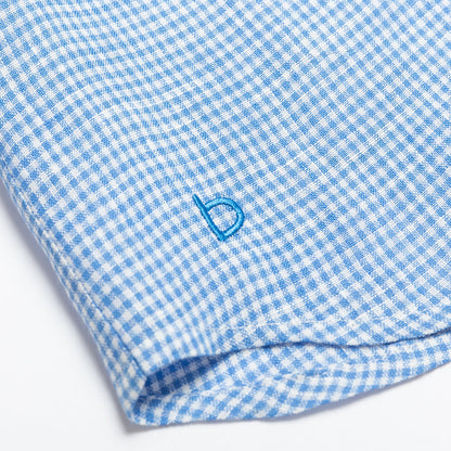 Blue Gingham Linen Shirt with Detachable Collar for boy