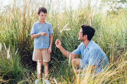 Blue Gingham Linen Shirt with Detachable Collar for boy