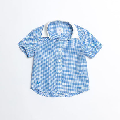 Blue Gingham Linen Shirt with Detachable Collar for boy