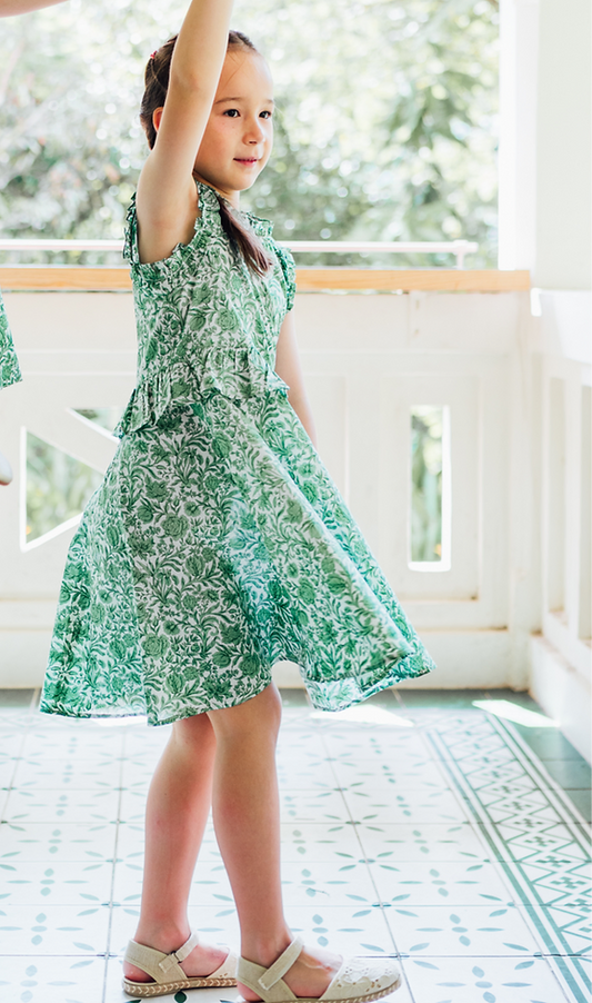 Charlotte Faux Two Piece Ruffle Dress for Girls in Sambourne print