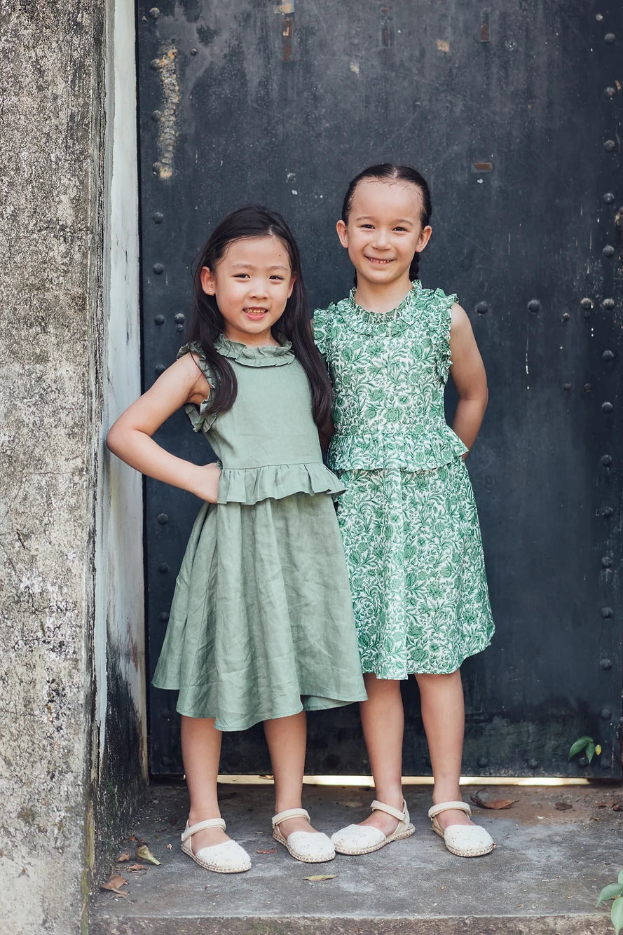 Charlotte Faux Two Piece Ruffle Dress for Girls in Sambourne print