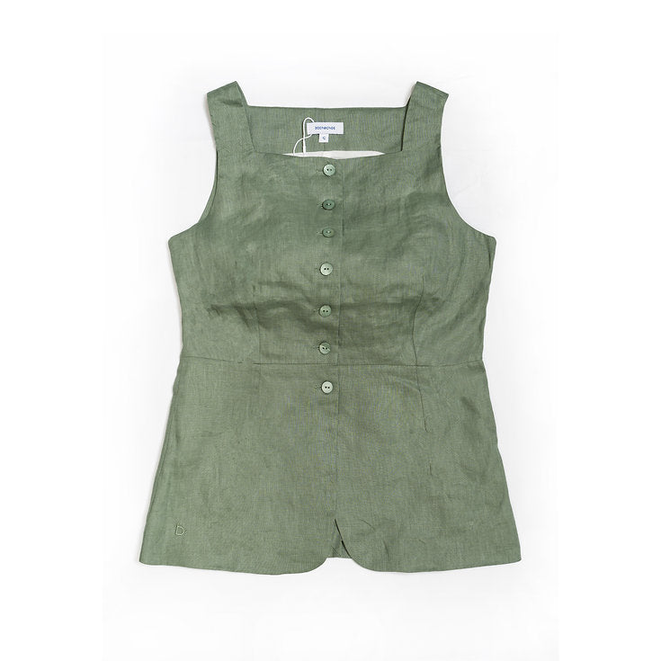 Charlotte vest and skirt set for Ladies in moss green linen