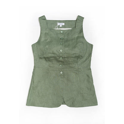 Charlotte vest and skirt set for Ladies in moss green linen