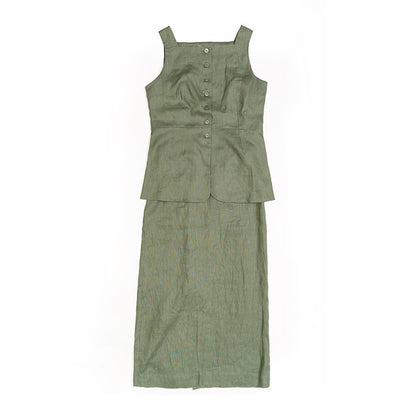 Charlotte vest and skirt set for Ladies in moss green linen