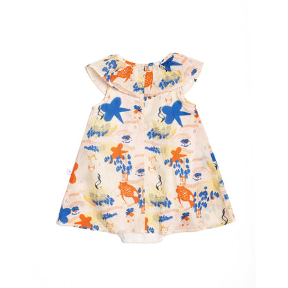 Sora Ruffled Collar Baby Dress for Girls with Built-in Onesie