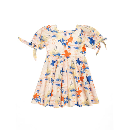 Sora Liberty Print Puff Sleeve Dress with Tie Sleeves for Girl