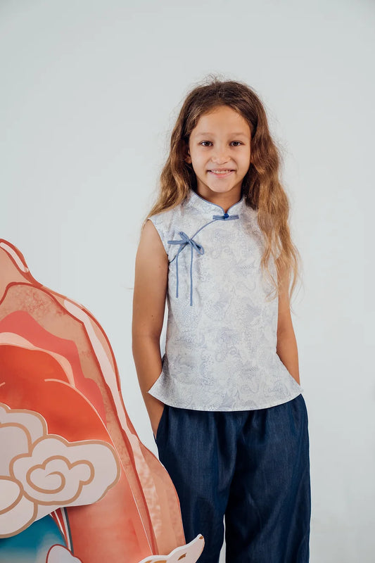 Delaney Dragon Mandarin Collar Top for girls