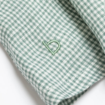 Green Gingham Double Button Linen Dress for girl