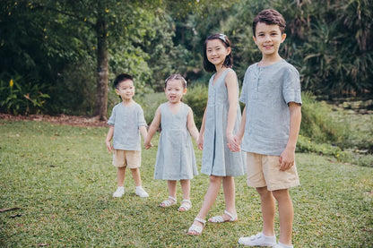 Green Gingham Double Button Linen Dress for girl