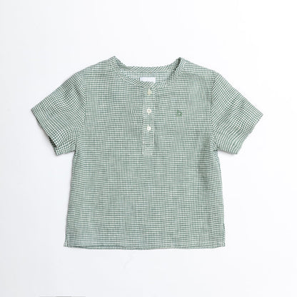 Green Gingham Linen Shirt for boy