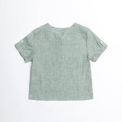 Green Gingham Linen Shirt for boy