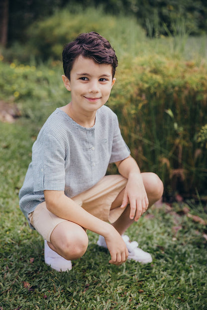 Green Gingham Linen Shirt for boy
