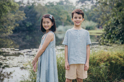 Green Gingham Linen Shirt for boy