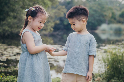 Green Gingham Linen Shirt for boy