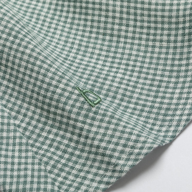 Green Gingham Shirtwaist Linen Dress with Belt for  woman