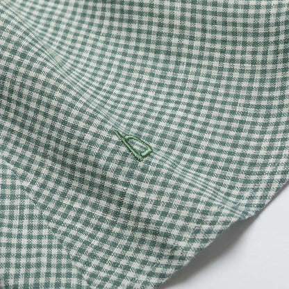 Green Gingham Shirtwaist Linen Dress with Belt for  woman