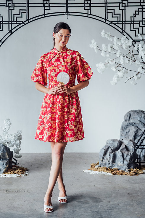Lucky Rabbit Puff Sleeve Cheongsam for Ladies