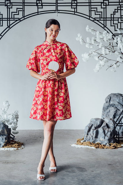 Lucky Rabbit Puff Sleeve Cheongsam for Ladies