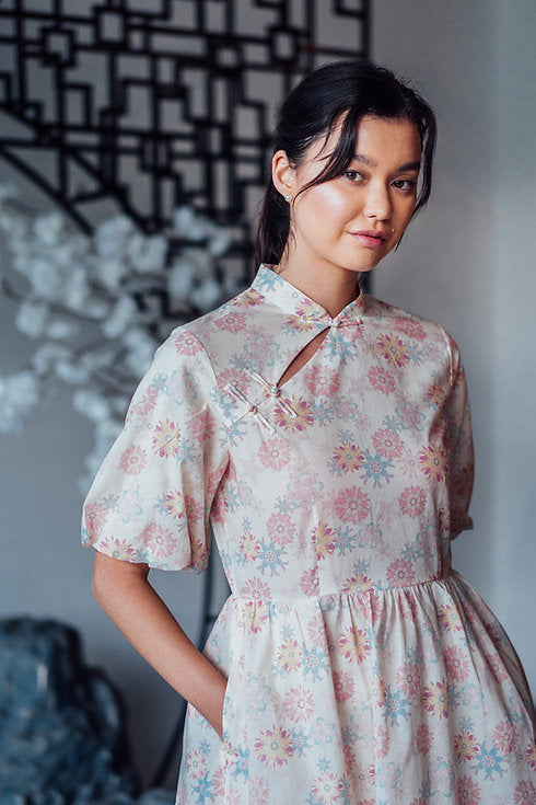 Lucky Rabbit Puff Sleeve Cheongsam for Ladies