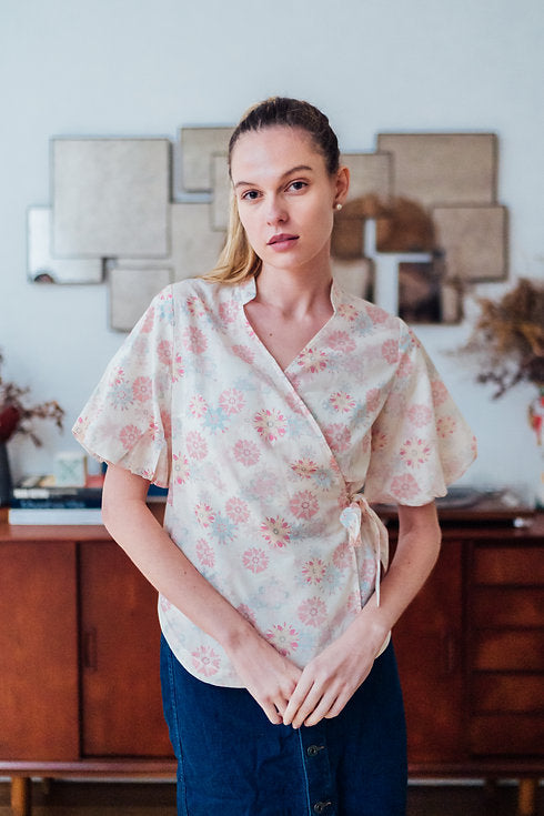 Lucky Rabbit Puff Sleeve Wrap Top for ladies