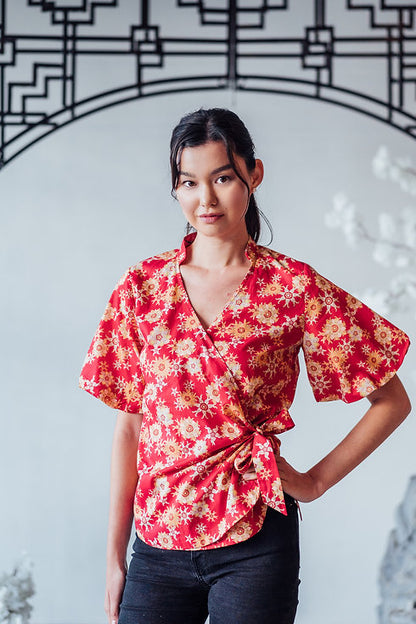 Lucky Rabbit Puff Sleeve Wrap Top for ladies