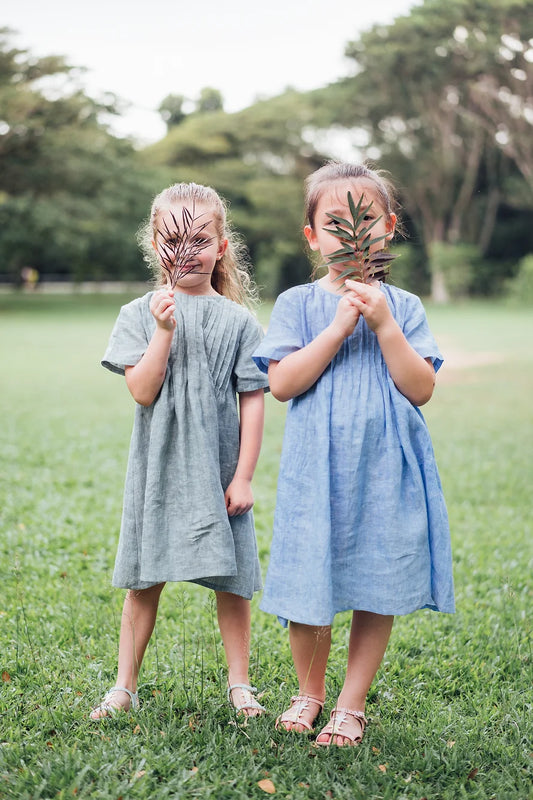 Miranda pleated linen dress for girls