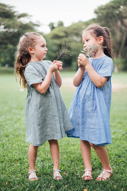 Miranda pleated linen dress for girls