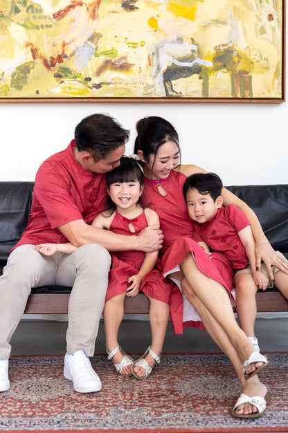 Naz Shirt for Men — White Classic & Red Mandarin Collar