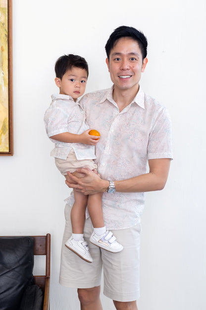 Naz Shirt for Men — White Classic & Red Mandarin Collar