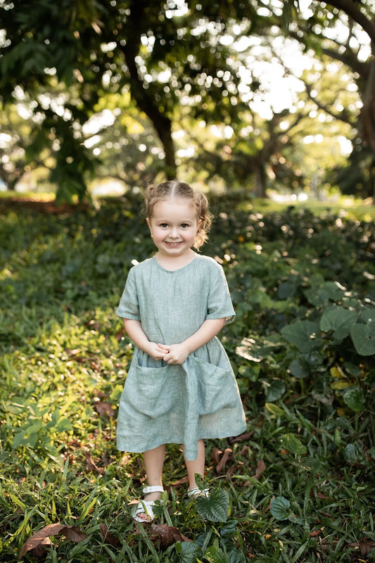 Norah linen dress with bow tie back