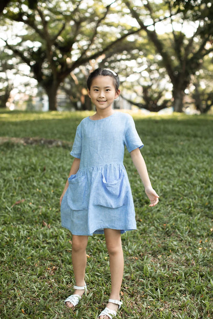 Norah linen dress with bow tie back