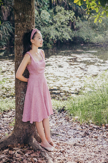 Red Gingham Linen Double Tie-Back Dress for woman
