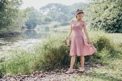 Red Gingham Linen Double Tie-Back Dress for woman