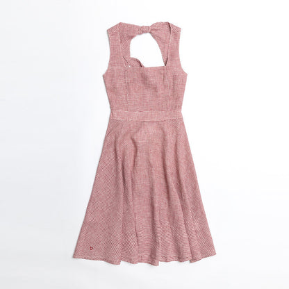 Red Gingham Linen Double Tie-Back Dress for woman