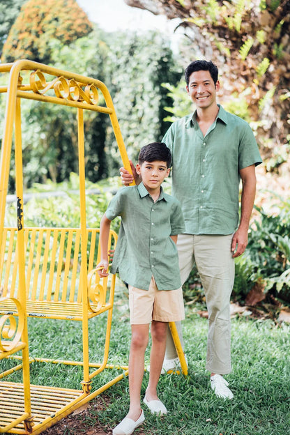 Sambourne Shirt for boy in moss green linen