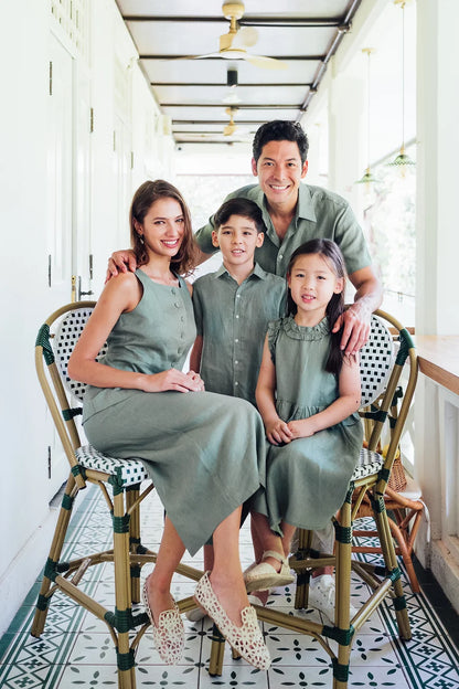 Sambourne Shirt for boy in moss green linen