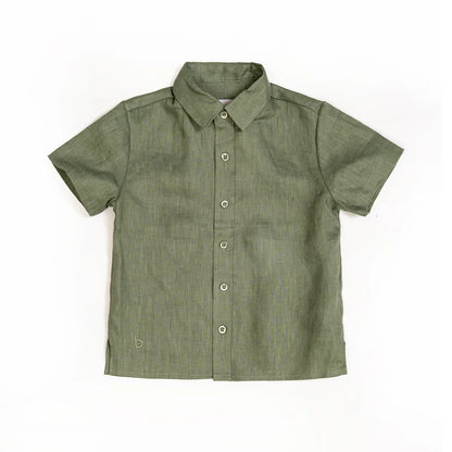 Sambourne Shirt for boy in moss green linen