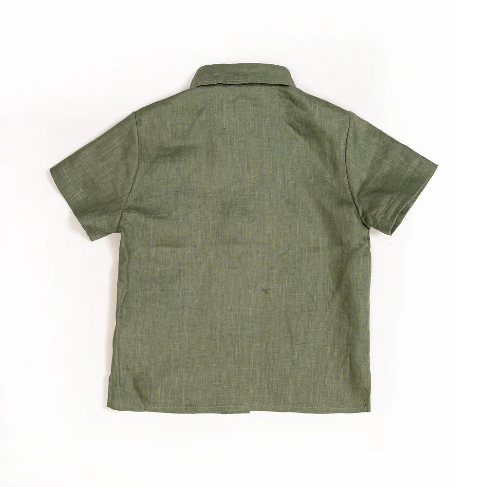 Sambourne Shirt for boy in moss green linen
