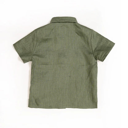 Sambourne Shirt for boy in moss green linen