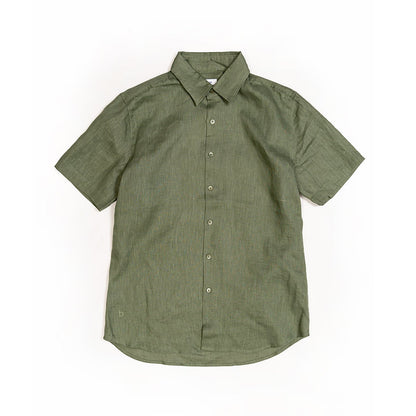 Sambourne Short Sleeve Shirt for Men in moss green linen