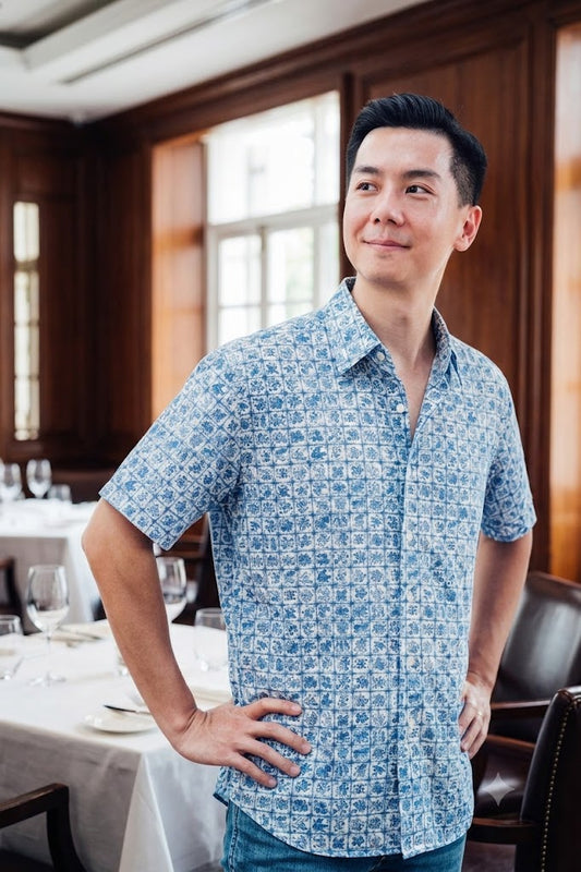 Blue Checked Short Sleeve Shirt for Men