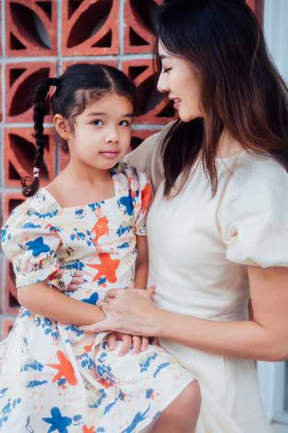 Sora Liberty Print Puff Sleeve Dress with Tie Sleeves for Girl