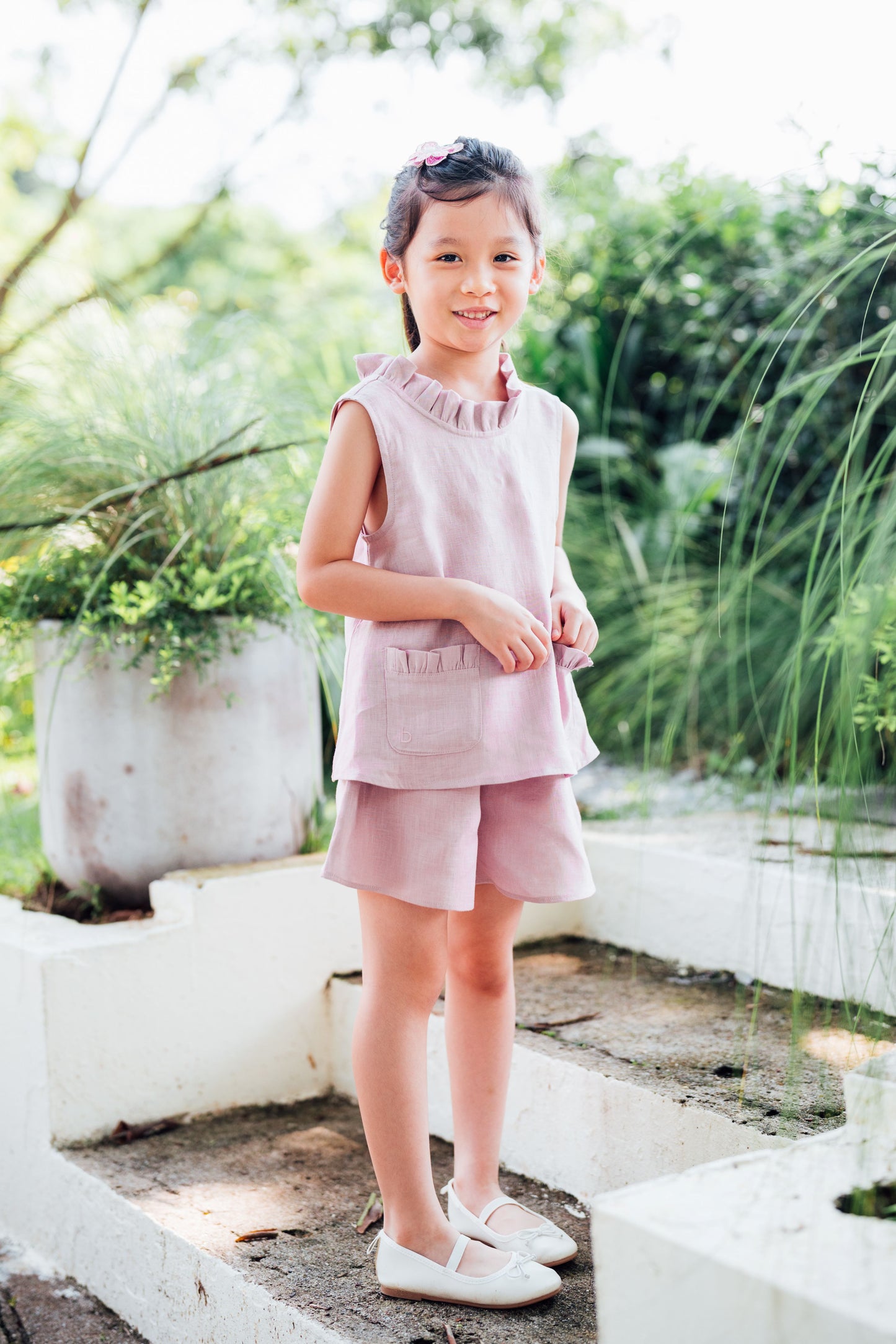 Margaret Linen Set in Pale Blush for Girls