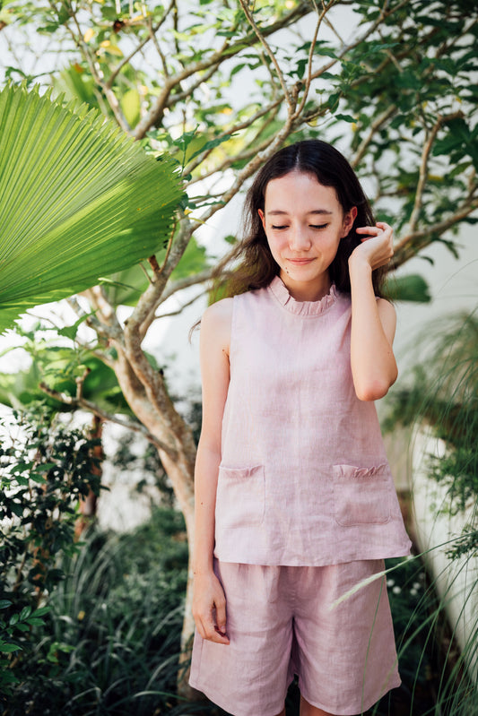 Margaret Linen Set in Pale Blush for Girls