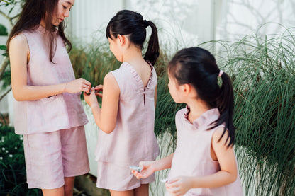 Margaret Linen Set in Pale Blush for Girls