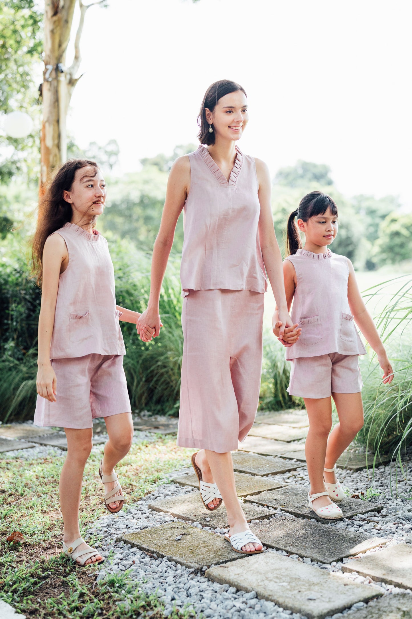 Margaret Linen Set in Pale Blush for Girls