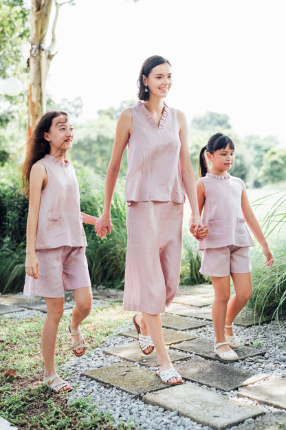 Margaret Linen Set in Pale Blush for Girls